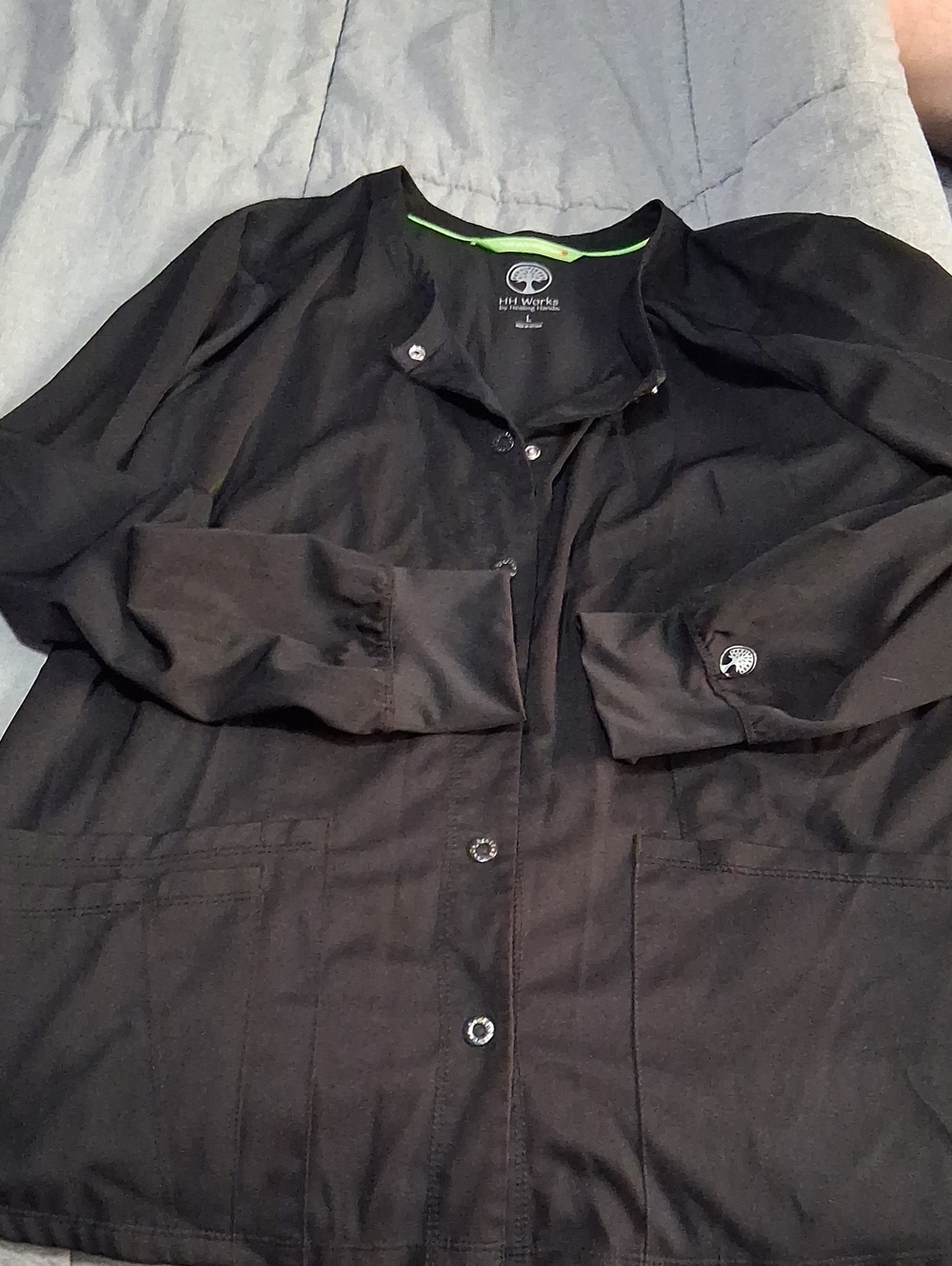 healing hands Womens Black Lightweight Snap-Front Scrub Jacket
